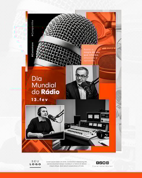 DIA MUNDIAL DO RÁDIO 13 DE FEVEREIRO SOCIAL MEDIA PSD EDITÁVEL 1