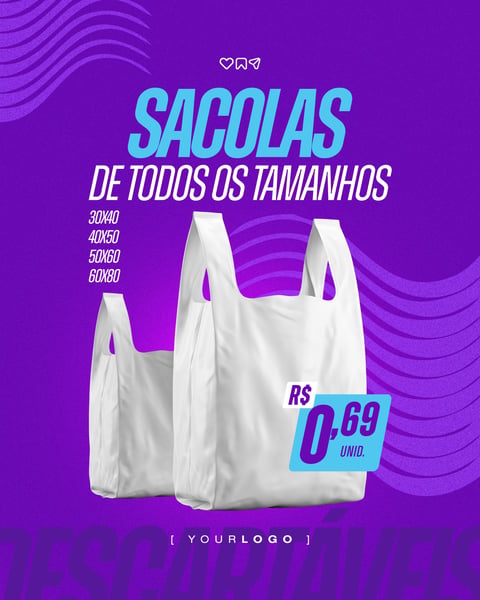 SACOLAS PLÁSTICAS DESCARTÁVEIS BRANCAS ATACADO PSD EDITÁVEL