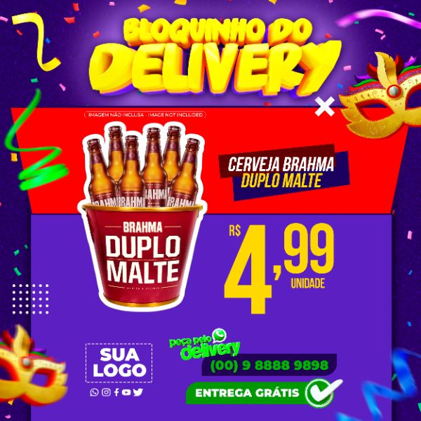 ENCARTE BLOQUINHO DO DELIVERY CARNAVAL EDITÁVEL