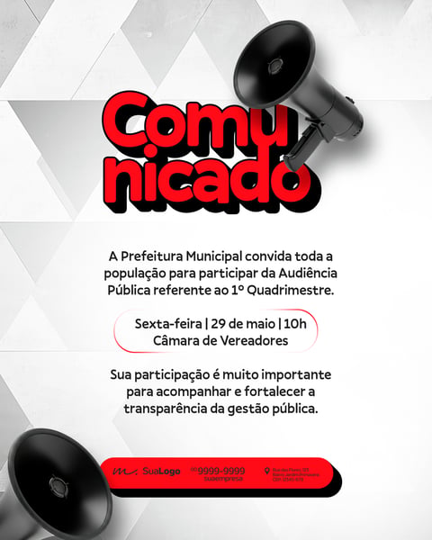COMUNICADO AUDIÊNCIA PÚBLICA PREFEITURA PSD EDITÁVEL