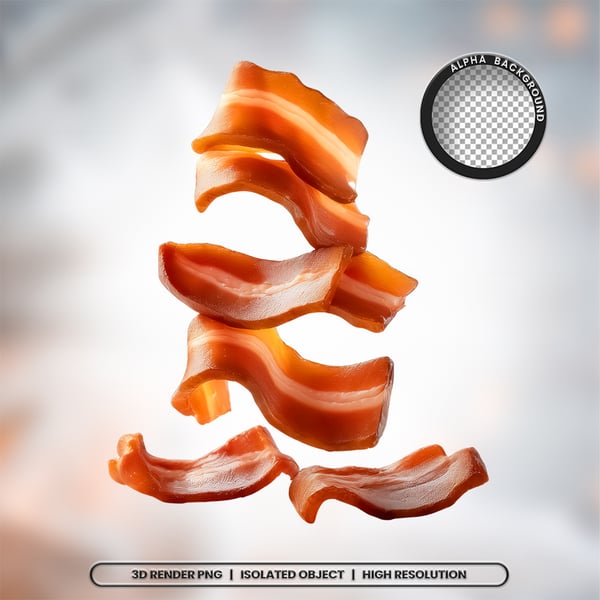 3D RENDER FATIAS PEDAÇOS DE BACON CARNE ELEMENTO ÍCONE PSD PNG 10