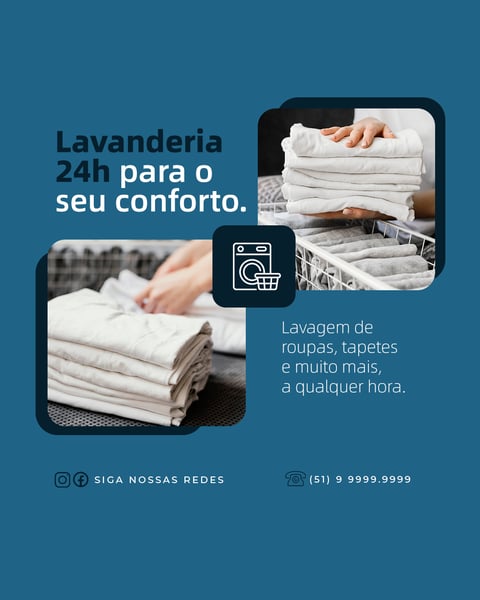 HBI LAVANDERIA ATENDIMENTO 24 HORAS SOCIAL MEDIA FEED PSD EDITÁVEL