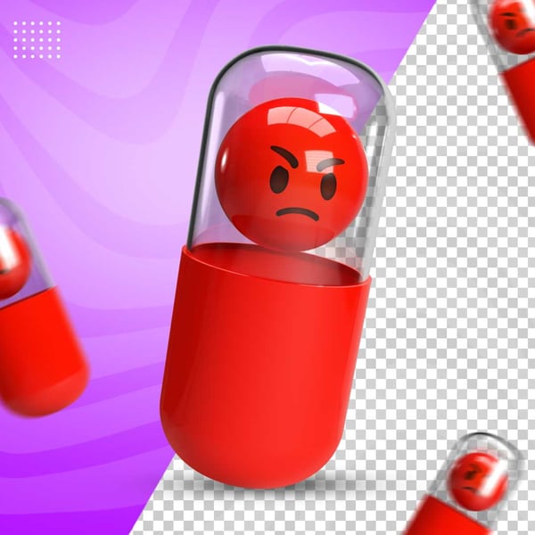 ELEMENTO 3D EMOJI COM RAIVA BRAVO EM CÁPSULA PNG