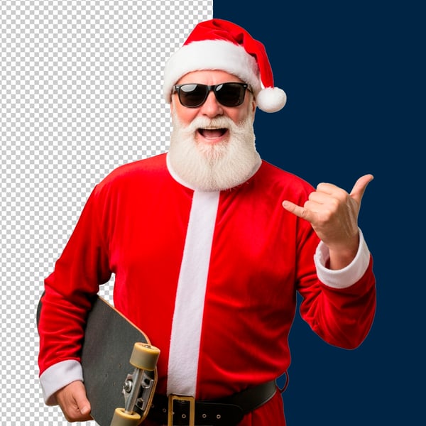 PAPAI NOEL SEGURANDO NAS MÃOS SKATE EM PNG TRANSPARENTE