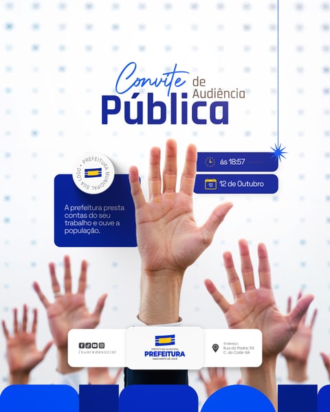 CONVITE DE AUDIÊNCIA PÚBLICA PREFEITURA MUNICIPAL SOCIAL MEDIA PSD EDITÁVEL