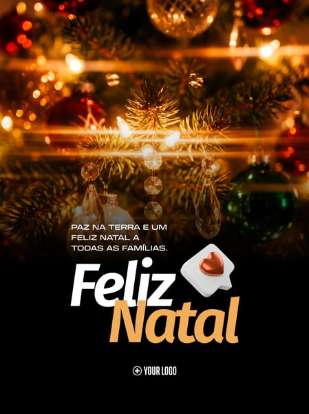 FELIZ NATAL ÁRVORE DECORADA COM LUZES SOCIAL MEDIA FLYER PSD EDITÁVEL