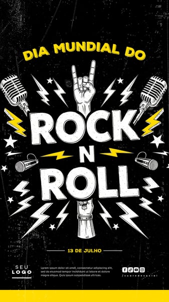 DIA MUNDIAL DO ROCK 13 DE JULHO SOCIAL MEDIA POST EDITÁVEL STORY