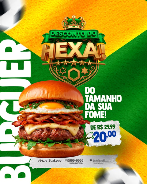 BANNER DESCONTO DO HEXA HAMBÚRGUER ESPECIAL PSD EDITÁVEL
