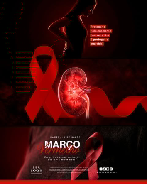 MARÇO VERMELHO CAMPANHA DE CONSCIENTIZAÇÃO SOBRE O CÂNCER RENAL E SAÚDE DOS RINS SOCIAL MEDIA PSD EDITÁVEL 3