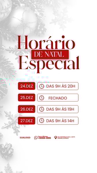 ATENÇÃO HORÁRIO ESPECIAL DE NATAL 2 ST