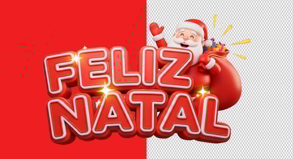 SELO 3D FELIZ NATAL EM 3D COM PAPAI NOEL ASCENANDO PNG TRANSPARENTE 2