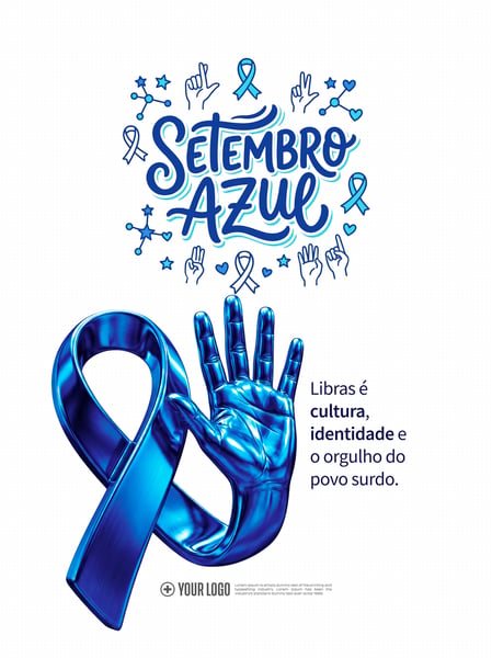 SETEMBRO AZUL SURDOS CULTURA E IDENTIDADE SOCIAL MEDIA PSD EDITÁVEL