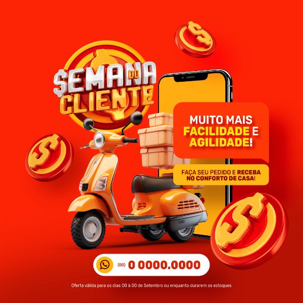 DIA DO CLIENTE 15 DE SETEMBRO SELO 3D SEMANA DO CLIENTE DELIVERY BANNER PSD EDITÁVEL