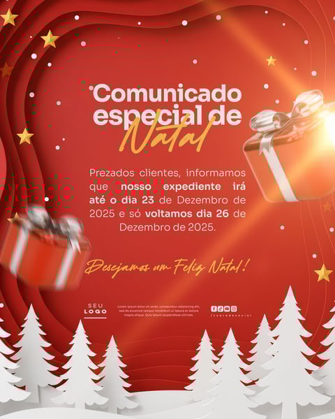 COMUNICADO DE NATAL AVISO ANÚNCIO RECESSO FERIADO SOCIAL MEDIA PSD EDITÁVEL 27