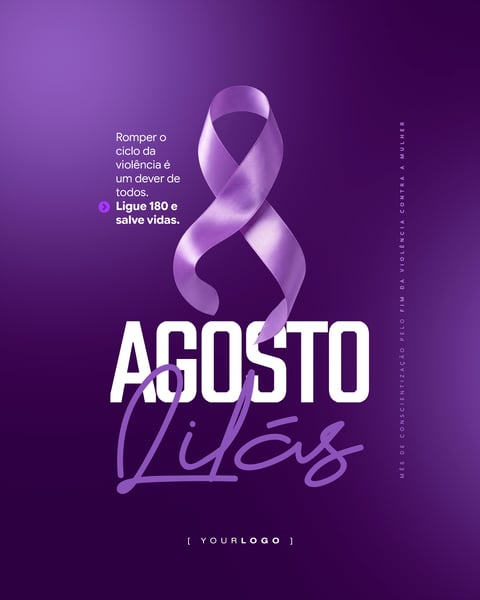 AGOSTO LILÁS LAÇO DE CONSCIENTIZAÇÃO 3D BRILHANTE POST PSD EDITÁVEL