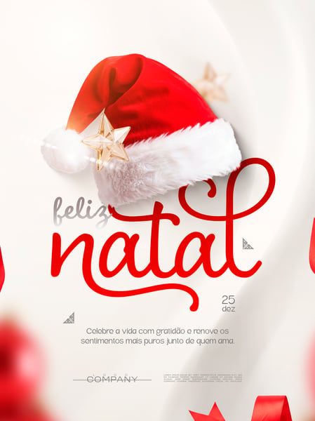 FELIZ NATAL COM GORRO DE PAPAI NOEL SOCIAL MEDIA FLYER PSD EDITÁVEL
