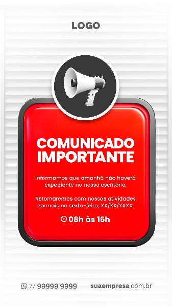 SOCIAL MEDIA PARA AVISOS E COMUNICADOS - VERMELHO