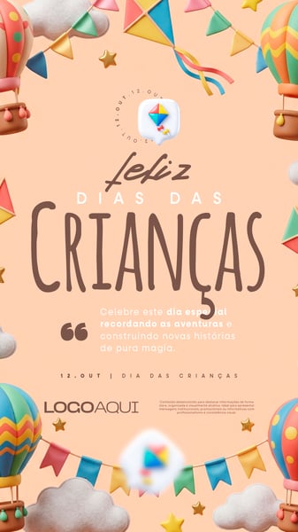 DIA DAS CRIANÇAS BALÕES E PIPAS SOCIAL MEDIA FLYER PSD EDITÁVEL STORY