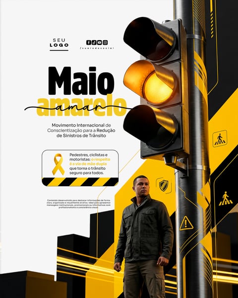 MAIO AMARELO MOVIMENTO INTERNACIONAL DE CONSCIENTIZAÇÃO PARA A REDUÇÃO DE ACIDENTES SINISTROS DE TRÂNSITO SOCIAL MEDIA PSD EDITÁVEL 2