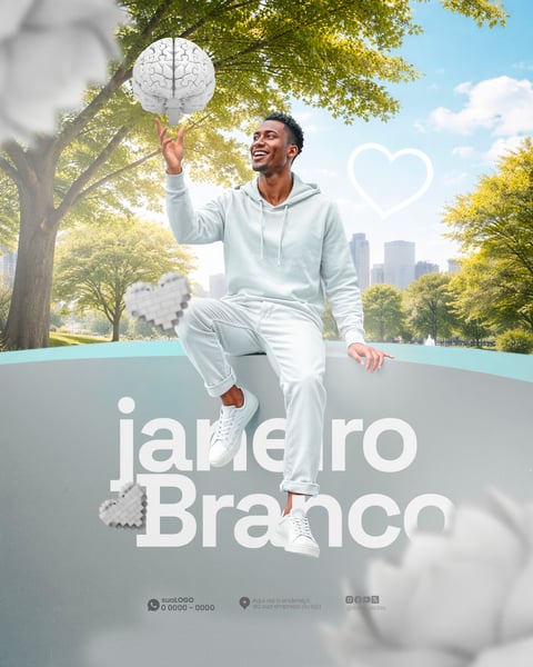 FLYER JANEIRO BRANCO FELIZ ANO NOVO DESIGN MODERNO PESSOAS RVORE