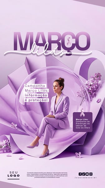 MARÇO LILÁS CAMPANHA DE CONSCIENTIZAÇÃO E COMBATE AO CÂNCER DE COLO DE ÚTERO STORY SOCIAL MEDIA PSD EDITÁVEL 4