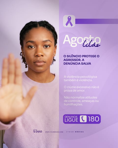 AGOSTO LILÁS CAMPANHA COMBATE À VIOLÊNCIA CONTRA A MULHER SOCIAL MEDIA PSD EDITÁVEL 2