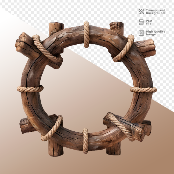 CÍRCULO MADEIRA E CORDA  ELEMENTO 3D PARA COMPOSIÇÃO - WOOD