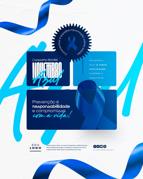 NOVEMBRO AZUL MÊS DE COMBATE AO CÂNCER DE PRÓSTATA CAMPANHA MUNDIAL DE SAÚDE SOCIAL MEDIA PSD EDITÁVEL 3