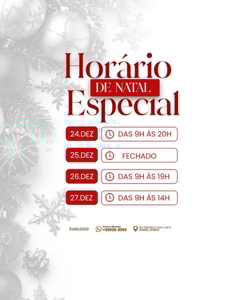 ATENÇÃO HORÁRIO ESPECIAL DE NATAL 2