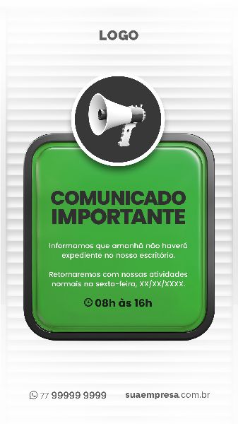 SOCIAL MEDIA PARA AVISOS E COMUNICADOS - VERDE