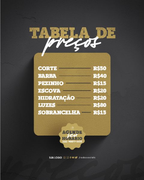 SOCIAL MEDIA - BARBEIRO - TABELA DE PREÇOS