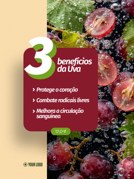 SAÚDE UVA CORAÇÃO BENEFÍCIOS SOCIAL MEDIA FLYER PSD EDITÁVEL