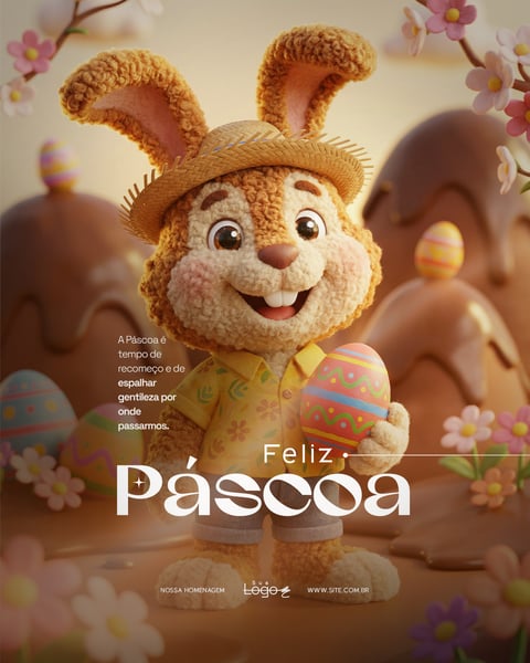 FELIZ PÁSCOA COELHO E OVOS DE CHOCOLATE ARTE PARA SOCIAL MEDIA PSD EDITÁVEL 2