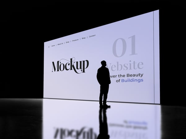 CIV SILHUETA DE UMA PESSOA OLHANDO UMA TELA MOCKUP AUDITÓRIO APRESENTAÇÃO PALESTRA DIVULGAÇÃO PSD