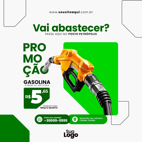 POSTO DE COMBUSTÍVEL, GASOLINA - SOCIAL MEDIA | PSD EDITÁVEL