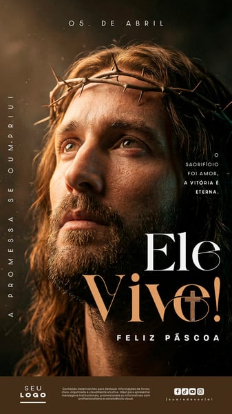 Feliz Páscoa Ele Vive 05 DE ABRIL STORY SOCIAL MEDIA PSD EDITÁVEL