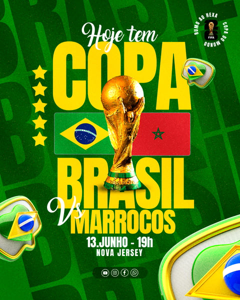 Post Copa do Mundo Brasil vs Marrocos Junho PSD Editável