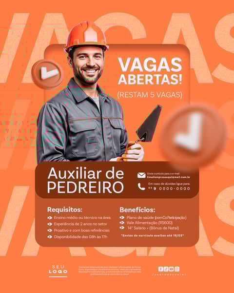 RECRUTAMENTO EMPREGO TEMOS VAGAS ABERTAS CONTRATAÇÃO SOCIAL MEDIA PSD EDITÁVEL 12