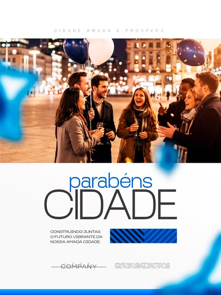 ANIVERSÁRIO DA CIDADE PESSOAS BALÕES SOCIAL MEDIA FLYER PSD EDITÁVEL
