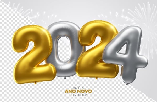 Balão Feliz Ano Novo 2024 Elemento 3D