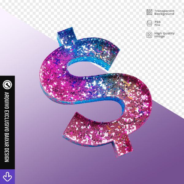 SÍMBOLO DO DÓLAR COM GLITTER - ELEMENTO PARA COMPOSIÇÃO