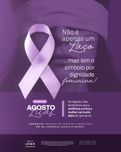 AGOSTO LILÁS CAMPANHA DE CONSCIENTIZAÇÃO PELO FIM DA VIOLÊNCIA CONTRA A MULHER SOCIAL MEDIA PSD EDITÁVEL 2