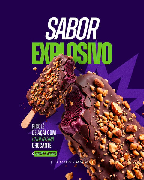 BANNER PARA REDES SOCIAIS PICOLÉ DE AÇAÍ COM CHOCOLATE PSD EDITÁVEL