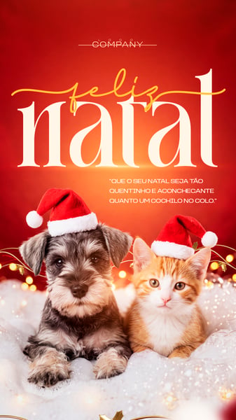 Feliz Natal Cachorro Gato Papai Noel Social Media Flyer PSD Editável story
