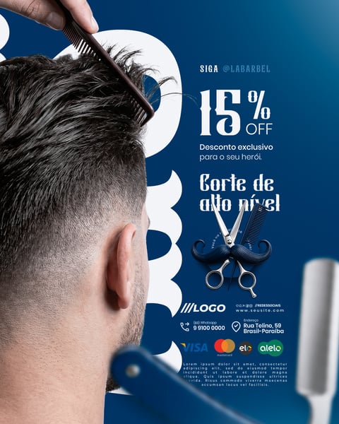 DESCONTO EXCLUSIVO 15 OFF BARBEARIA DIA DOS PAIS SOCIAL MEDIA PSD EDITÁVEL