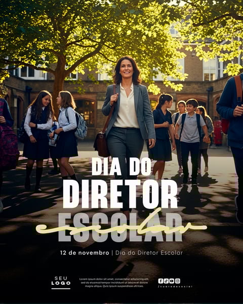 DIA DO DIRETOR ESCOLAR 12 DE NOVEMBRO SOCIAL MEDIA PSD EDITÁVEL 3