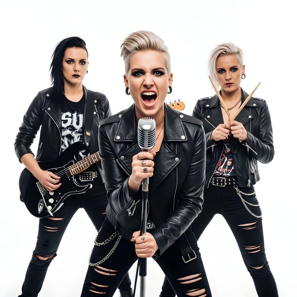 MULHERES ROCKEIRAS UMA CANTORA UMA GUITARRISTA E UMA BATERISTA 03