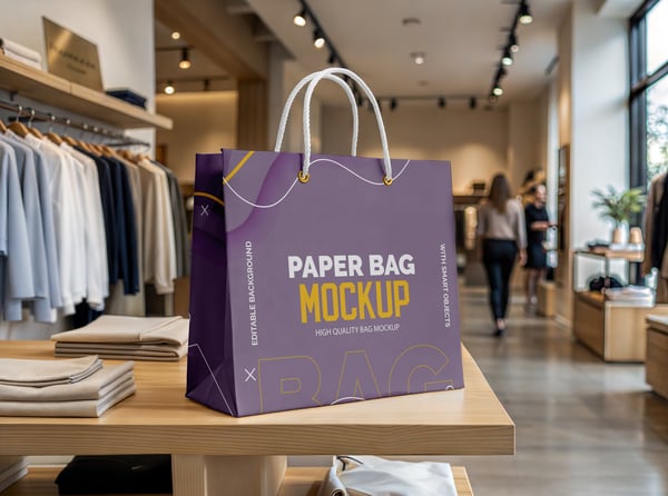 SACOLA DE PAPEL PSD EDITÁVEL MOCKUP