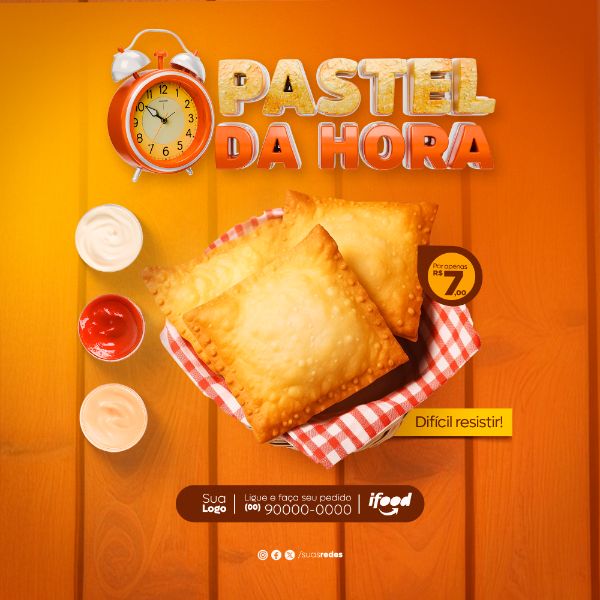 PASTEL DA HORA, DIFICIL RESISTIR PASTELARIA PASTEL SOCIAL MEDIA POST