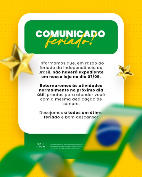 COMUNICADO DE FERIADO AVISO 7 DE SETEMBRO INDEPENDÊNCIA DO BRASIL SOCIAL MEDIA PSD EDITÁVEL (3)